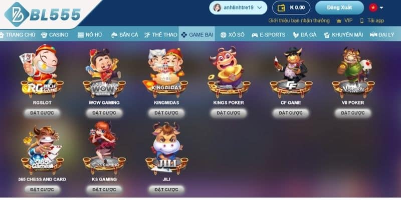 Sảnh trò chơi sở hữu nhiều trò chơi game bài hàng đầu