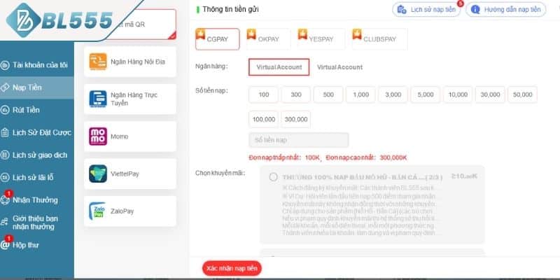 Hướng dẫn từng bước nạp tiền BL555 đơn giản cho người mới